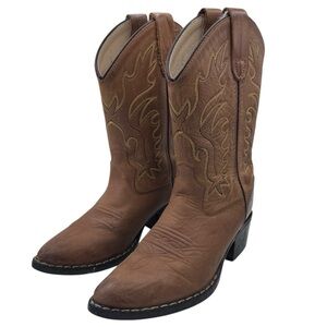 Old West Tan Leather Kids Cowboy Boots - Size 2